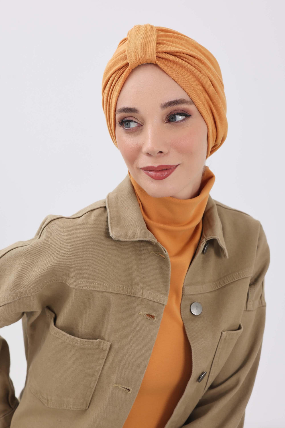Cozy Stretch Ribbed Winter Turban for Cancer Patients, Easy-Wear Instant Turban Hijab, Soft Chemo Headscarf for Women,B-68RB Orange