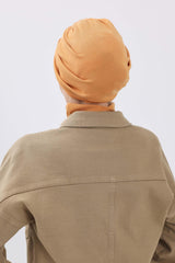 Cozy Stretch Ribbed Winter Turban for Cancer Patients, Easy-Wear Instant Turban Hijab, Soft Chemo Headscarf for Women,B-68RB Orange