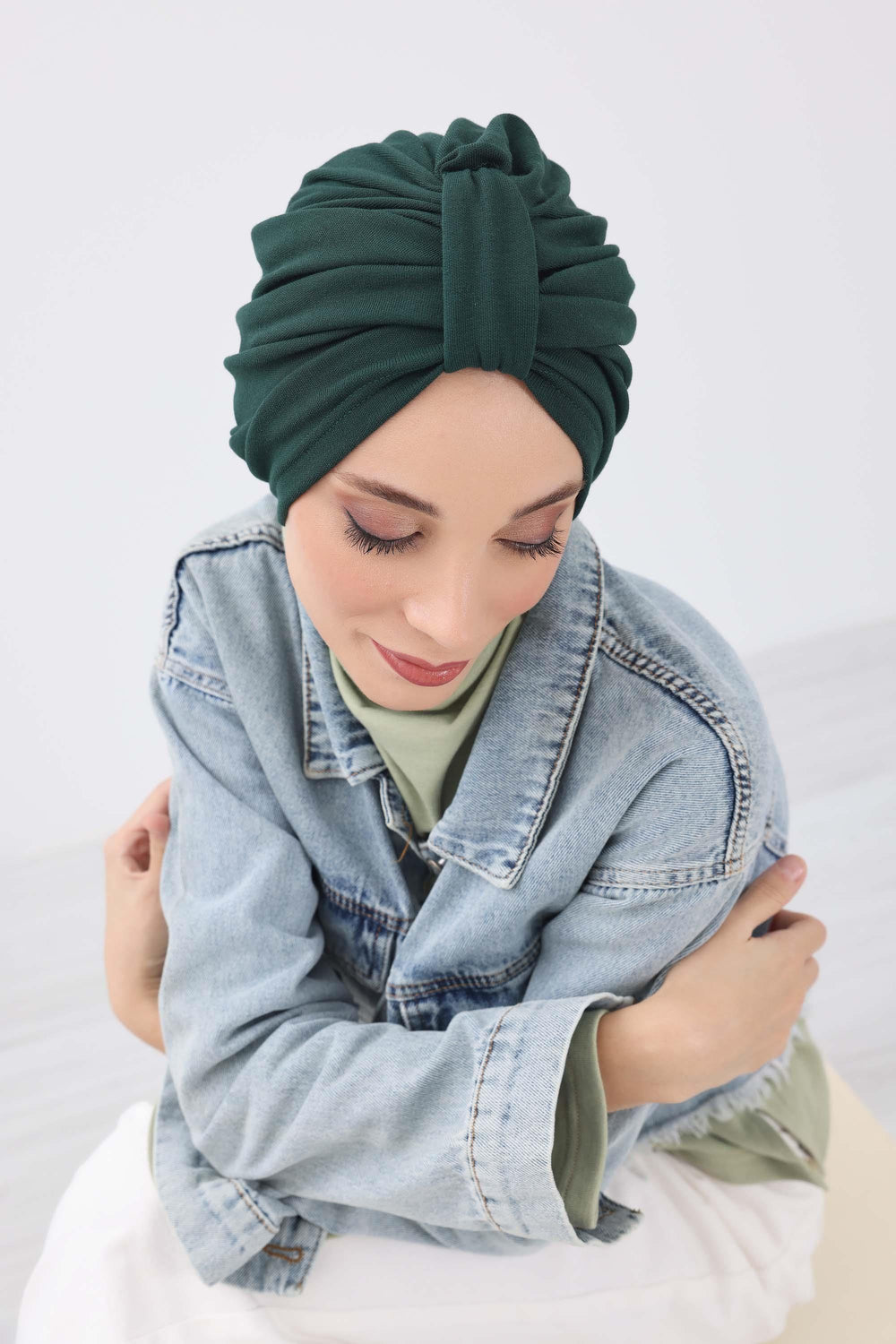 Cozy Stretch Ribbed Winter Turban for Cancer Patients, Easy-Wear Instant Turban Hijab, Soft Chemo Headscarf for Women,B-68RB Duck Green