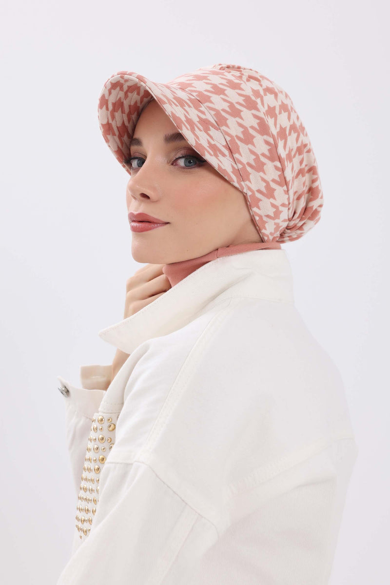 Stylish Winter Visor Turban Hat with Houndstooth & Leopard Prints, Cozy Polyviscose Visor Turban Hat, Warm Winter Headwrap for Women,B-73DIV