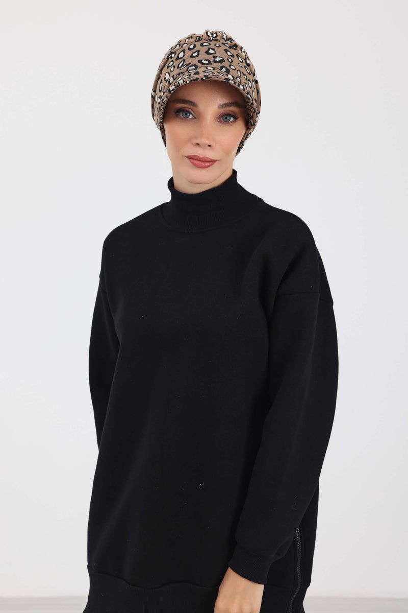 Stylish Winter Visor Turban Hat with Houndstooth & Leopard Prints, Cozy Polyviscose Visor Turban Hat, Warm Winter Headwrap for Women,B-73DIV