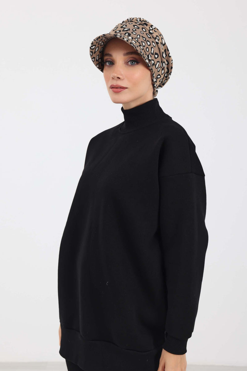 Stylish Winter Visor Turban Hat with Houndstooth & Leopard Prints, Cozy Polyviscose Visor Turban Hat, Warm Winter Headwrap for Women,B-73DIV