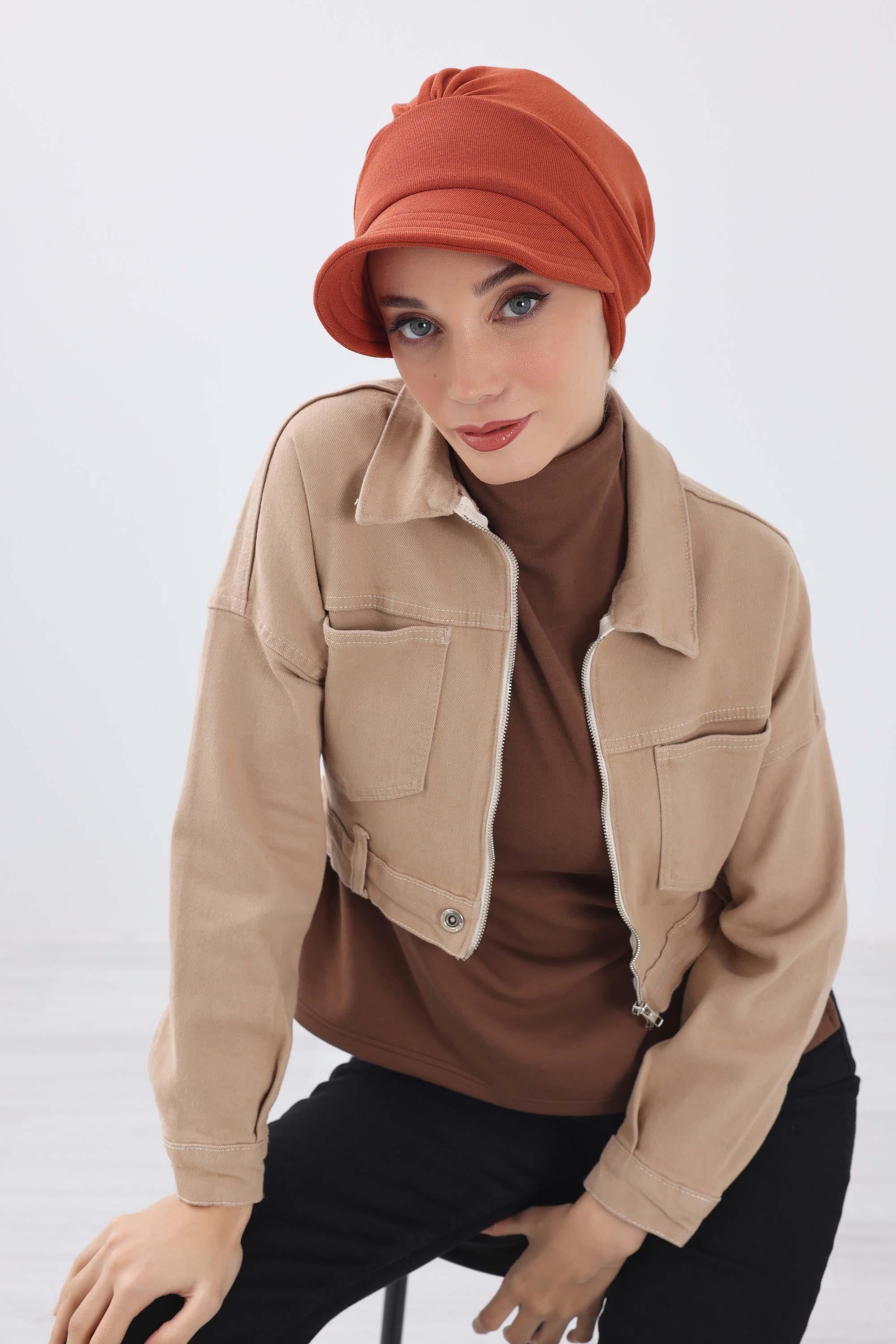 Chic Winter Visor Turban Hat for Women, Warm Ribbed Polyviscose Headwrap, Fashionable Polyviscose Headwrap for Winter,B-73RB