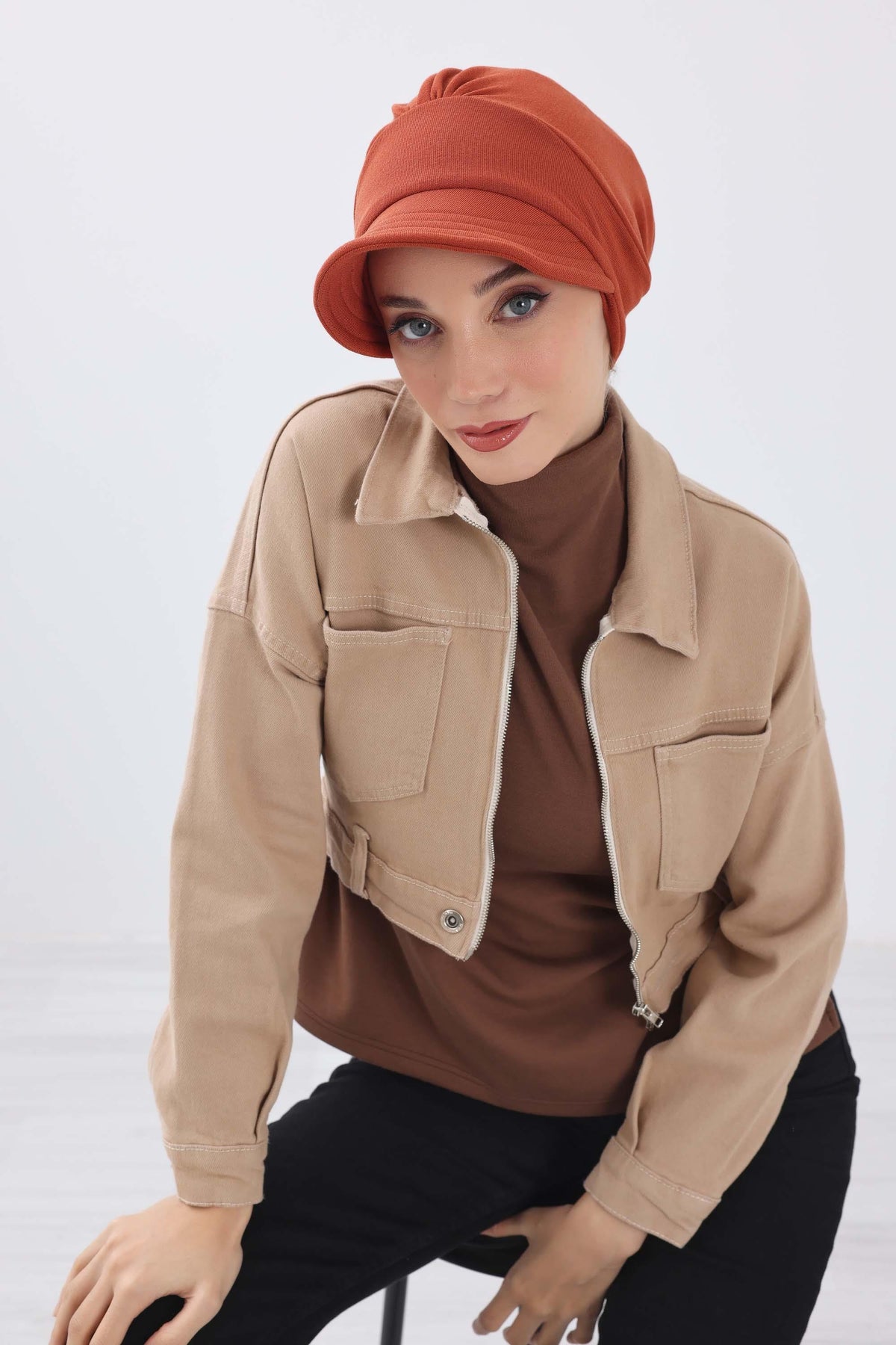 Chic Winter Visor Turban Hat for Women, Warm Ribbed Polyviscose Headwrap, Fashionable Polyviscose Headwrap for Winter,B-73RB