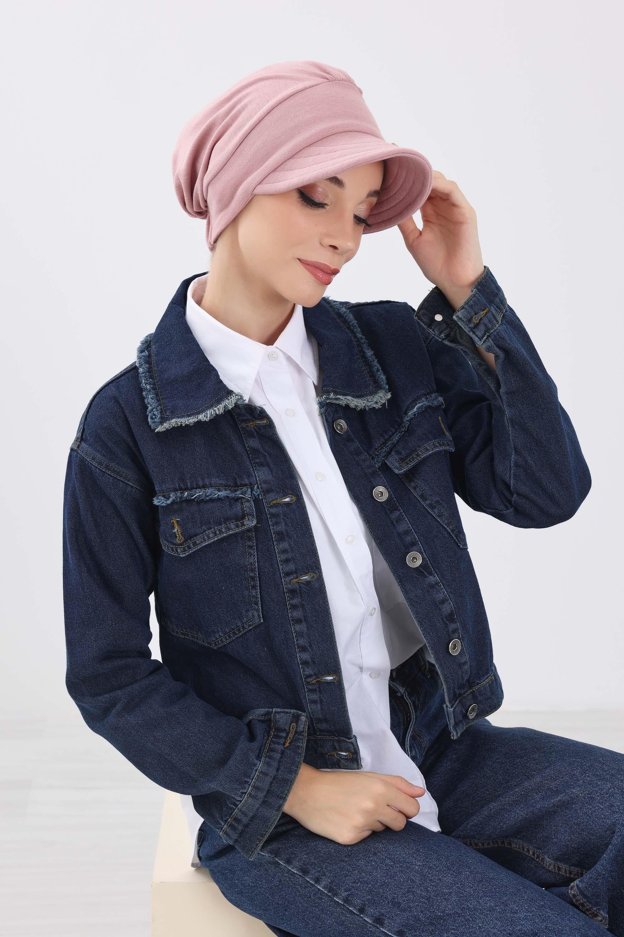 Chic Winter Visor Turban Hat for Women, Warm Ribbed Polyviscose Headwrap, Fashionable Polyviscose Headwrap for Winter,B-73RB