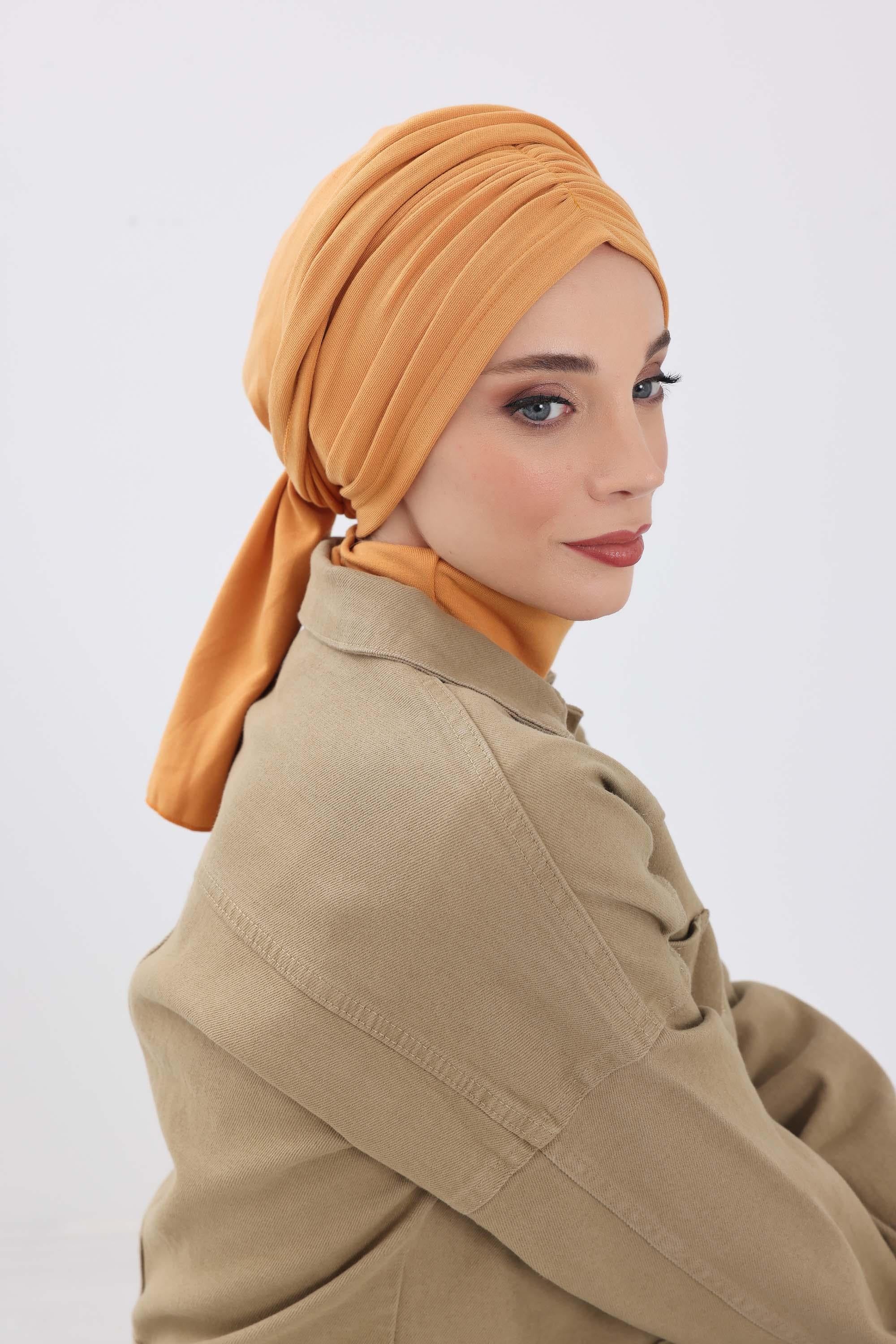 Seamless Winter Turban Bonnet with Integrated Scarf, Cozy Ribbed Headwrap for Women, Stylish Instant Turban Bonnet for Women,B-81RB Orange