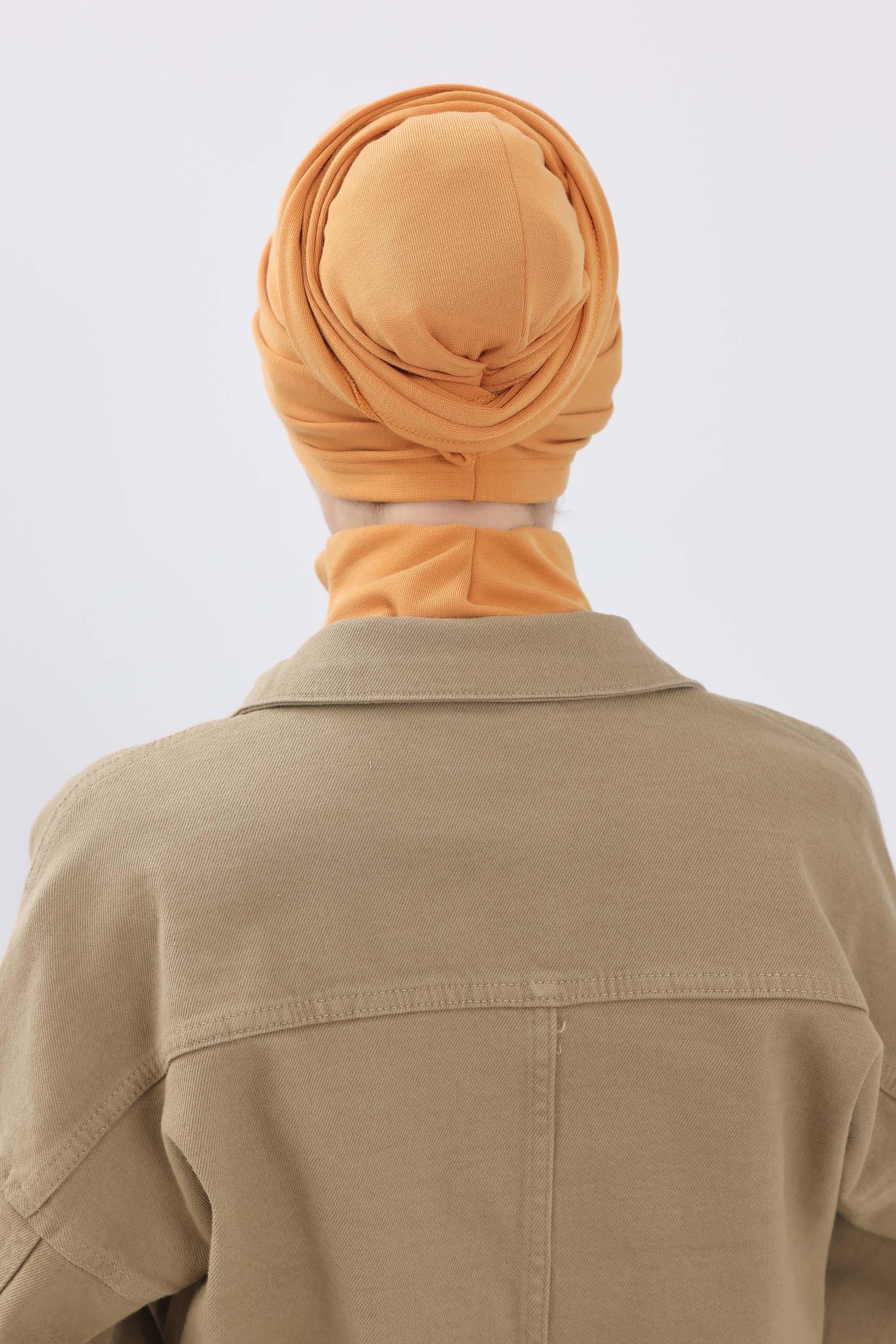 Seamless Winter Turban Bonnet with Integrated Scarf, Cozy Ribbed Headwrap for Women, Stylish Instant Turban Bonnet for Women,B-81RB Orange
