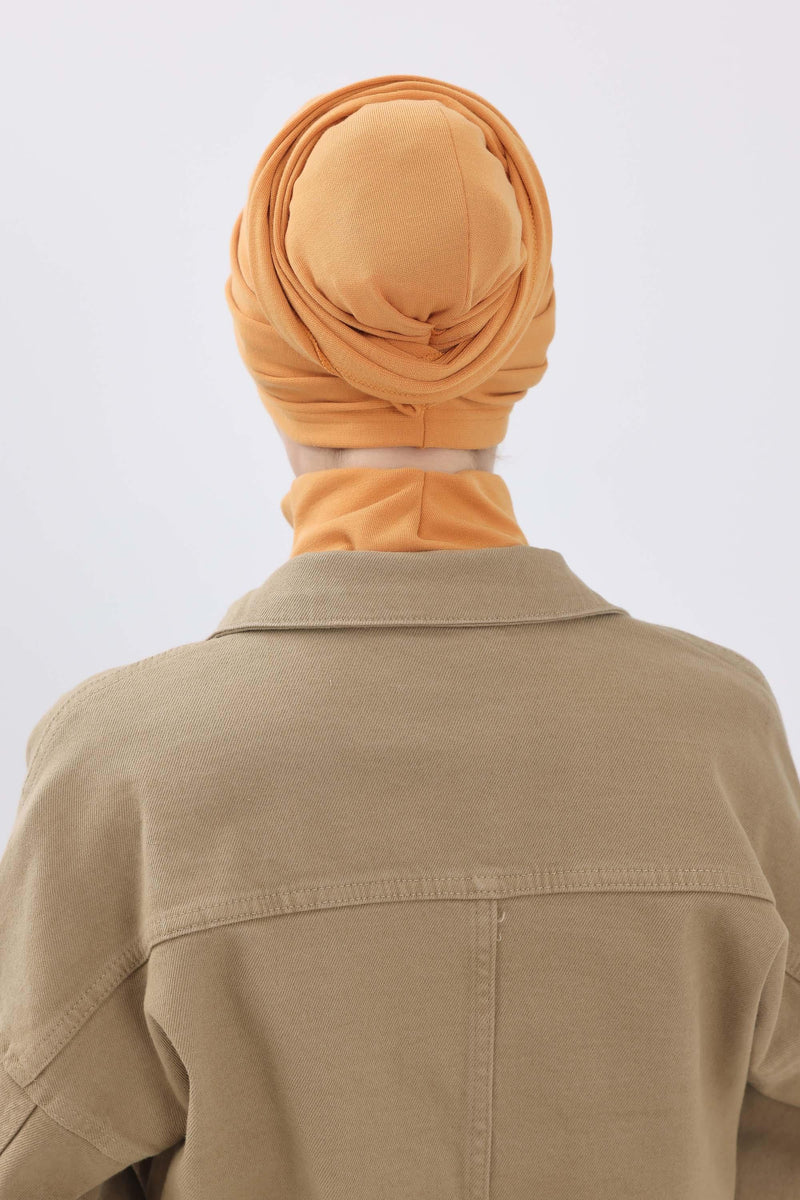 Seamless Winter Turban Bonnet with Integrated Scarf, Cozy Ribbed Headwrap for Women, Stylish Instant Turban Bonnet for Women,B-81RB