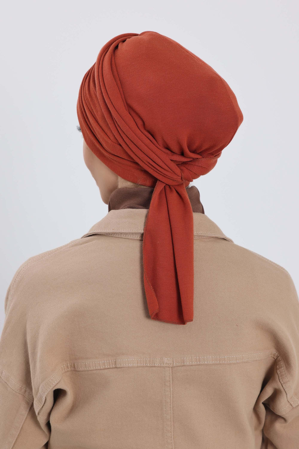 Seamless Winter Turban Bonnet with Integrated Scarf, Cozy Ribbed Headwrap for Women, Stylish Instant Turban Bonnet for Women,B-81RB Tile Red