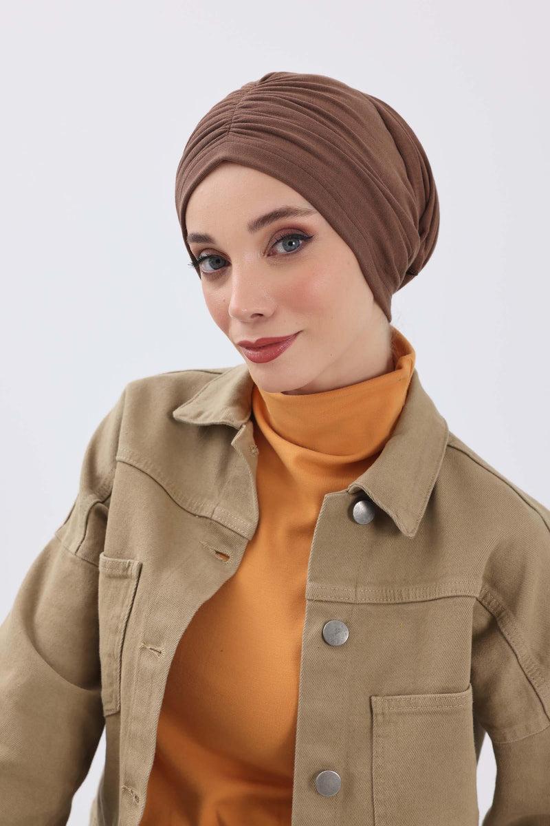 Seamless Winter Turban Bonnet with Integrated Scarf, Cozy Ribbed Headwrap for Women, Stylish Instant Turban Bonnet for Women,B-81RB