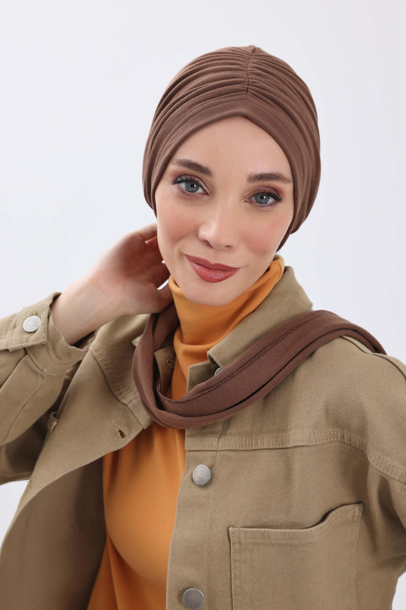 Seamless Winter Turban Bonnet with Integrated Scarf, Cozy Ribbed Headwrap for Women, Stylish Instant Turban Bonnet for Women,B-81RB