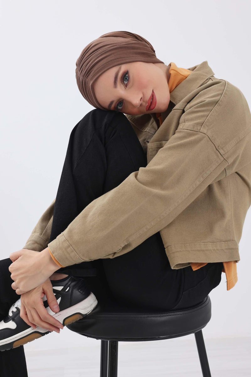 Seamless Winter Turban Bonnet with Integrated Scarf, Cozy Ribbed Headwrap for Women, Stylish Instant Turban Bonnet for Women,B-81RB