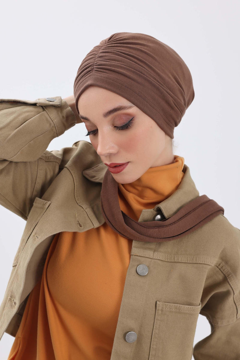 Seamless Winter Turban Bonnet with Integrated Scarf, Cozy Ribbed Headwrap for Women, Stylish Instant Turban Bonnet for Women,B-81RB