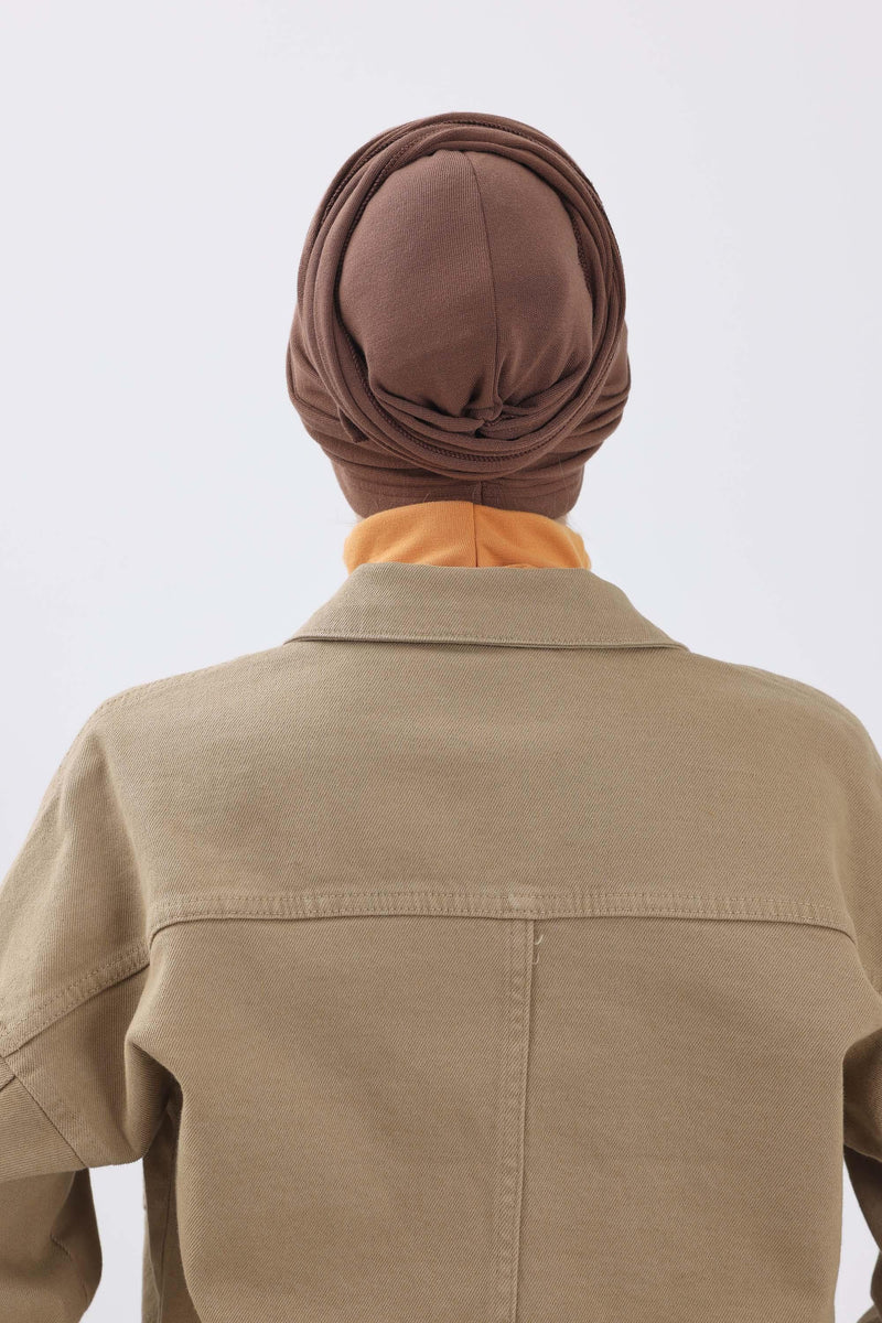 Seamless Winter Turban Bonnet with Integrated Scarf, Cozy Ribbed Headwrap for Women, Stylish Instant Turban Bonnet for Women,B-81RB