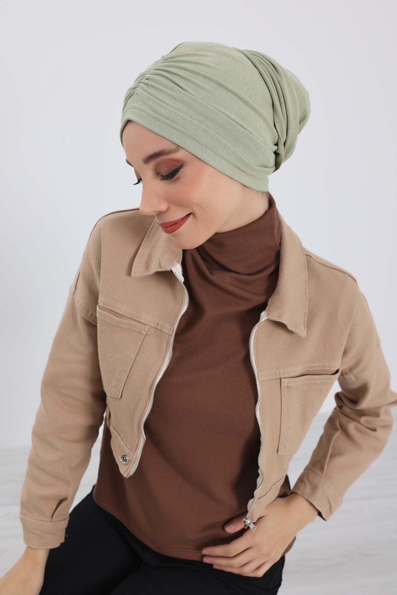 Seamless Winter Turban Bonnet with Integrated Scarf, Cozy Ribbed Headwrap for Women, Stylish Instant Turban Bonnet for Women,B-81RB