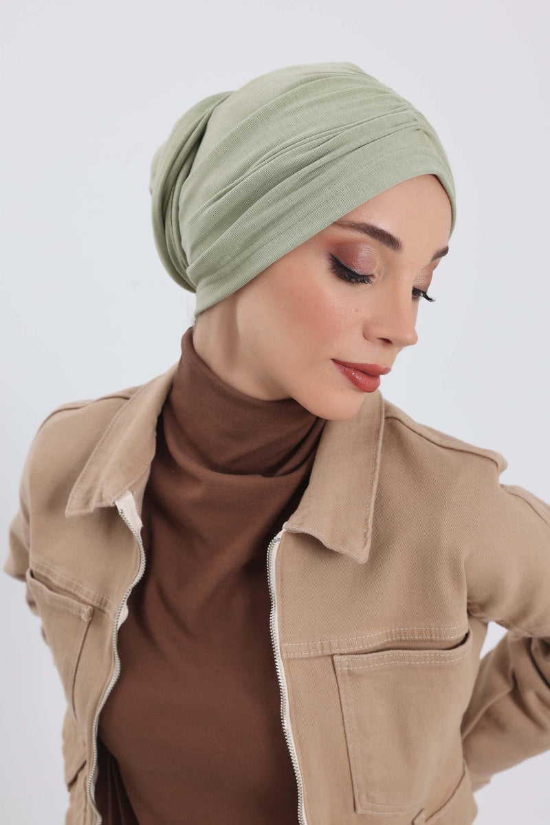 Seamless Winter Turban Bonnet with Integrated Scarf, Cozy Ribbed Headwrap for Women, Stylish Instant Turban Bonnet for Women,B-81RB