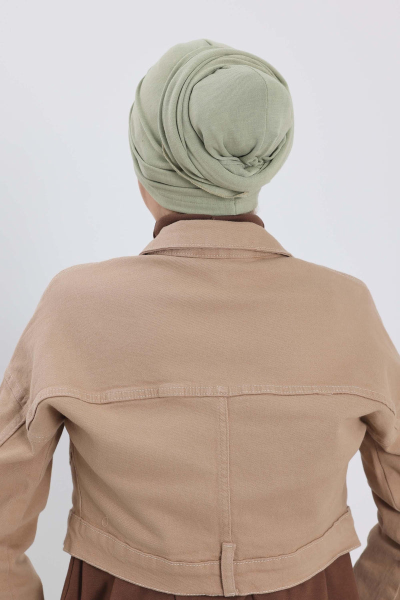 Seamless Winter Turban Bonnet with Integrated Scarf, Cozy Ribbed Headwrap for Women, Stylish Instant Turban Bonnet for Women,B-81RB