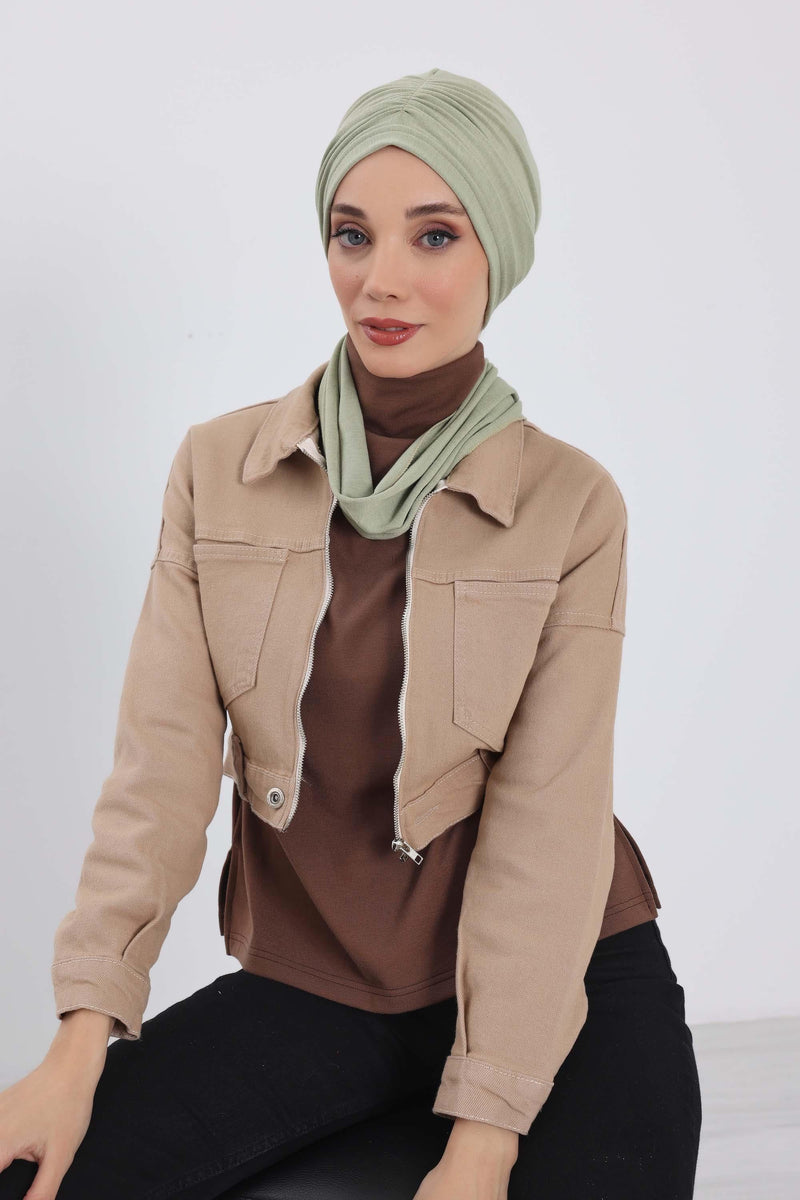 Seamless Winter Turban Bonnet with Integrated Scarf, Cozy Ribbed Headwrap for Women, Stylish Instant Turban Bonnet for Women,B-81RB