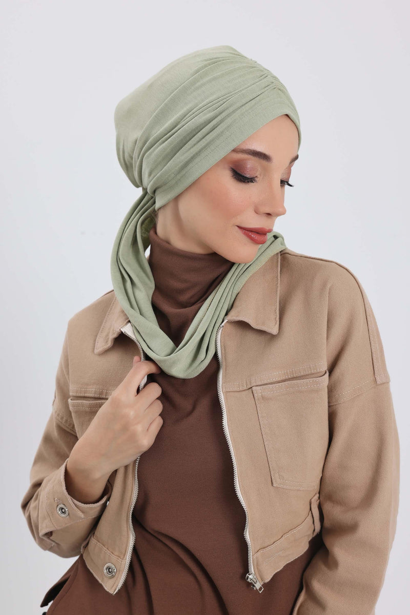Seamless Winter Turban Bonnet with Integrated Scarf, Cozy Ribbed Headwrap for Women, Stylish Instant Turban Bonnet for Women,B-81RB