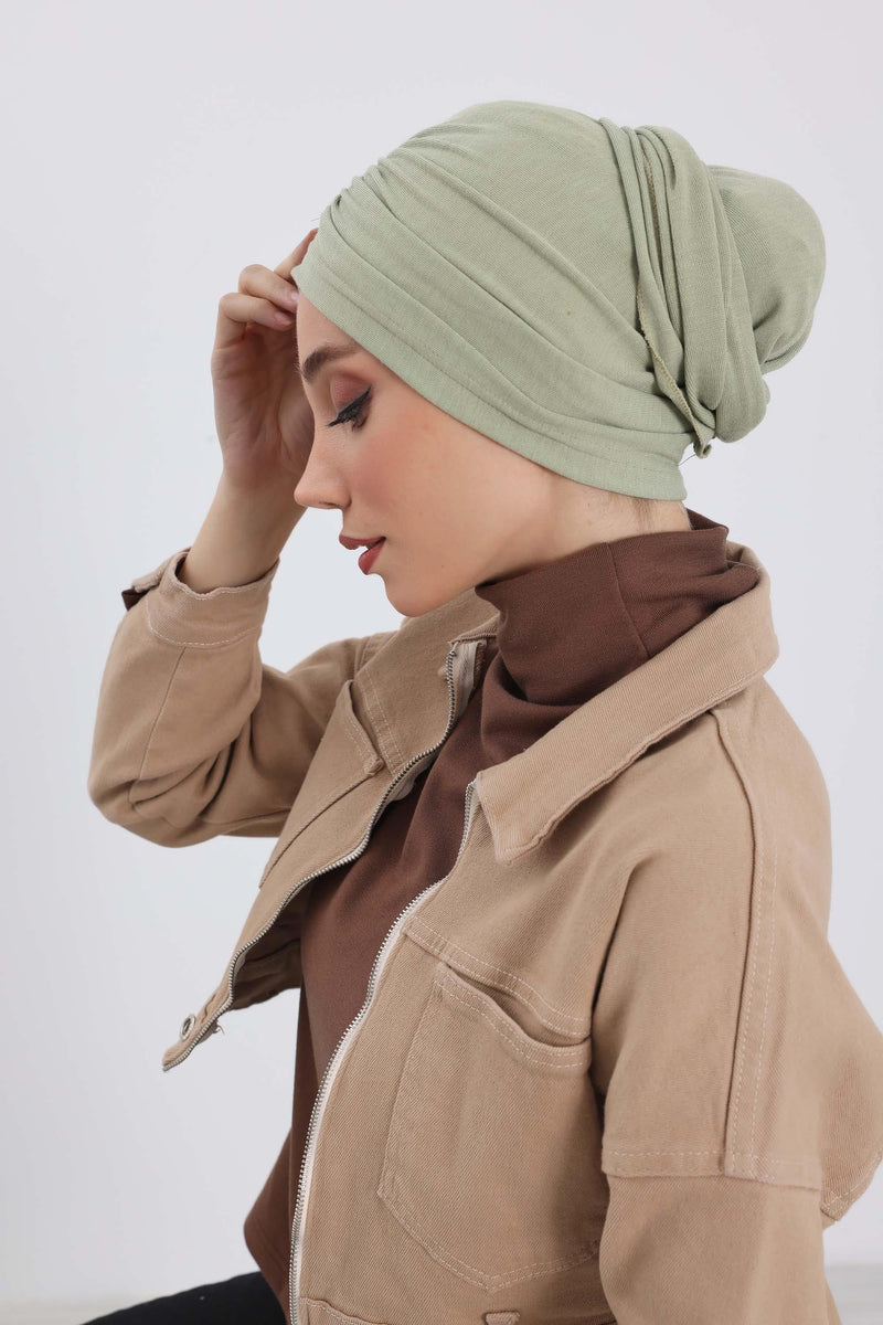 Seamless Winter Turban Bonnet with Integrated Scarf, Cozy Ribbed Headwrap for Women, Stylish Instant Turban Bonnet for Women,B-81RB