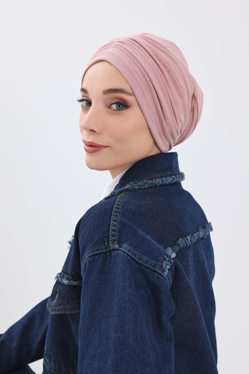 Seamless Winter Turban Bonnet with Integrated Scarf, Cozy Ribbed Headwrap for Women, Stylish Instant Turban Bonnet for Women,B-81RB