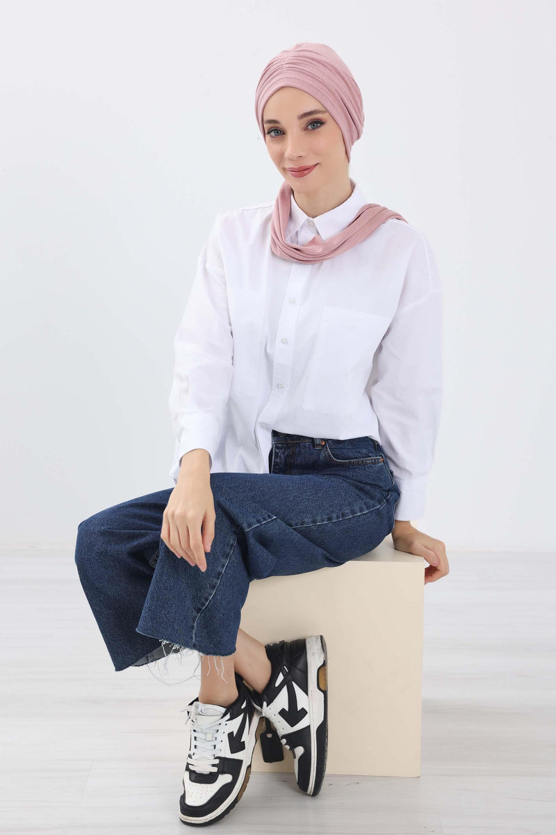 Seamless Winter Turban Bonnet with Integrated Scarf, Cozy Ribbed Headwrap for Women, Stylish Instant Turban Bonnet for Women,B-81RB