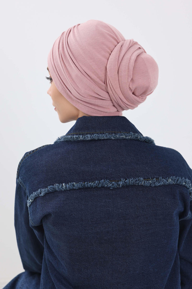 Seamless Winter Turban Bonnet with Integrated Scarf, Cozy Ribbed Headwrap for Women, Stylish Instant Turban Bonnet for Women,B-81RB