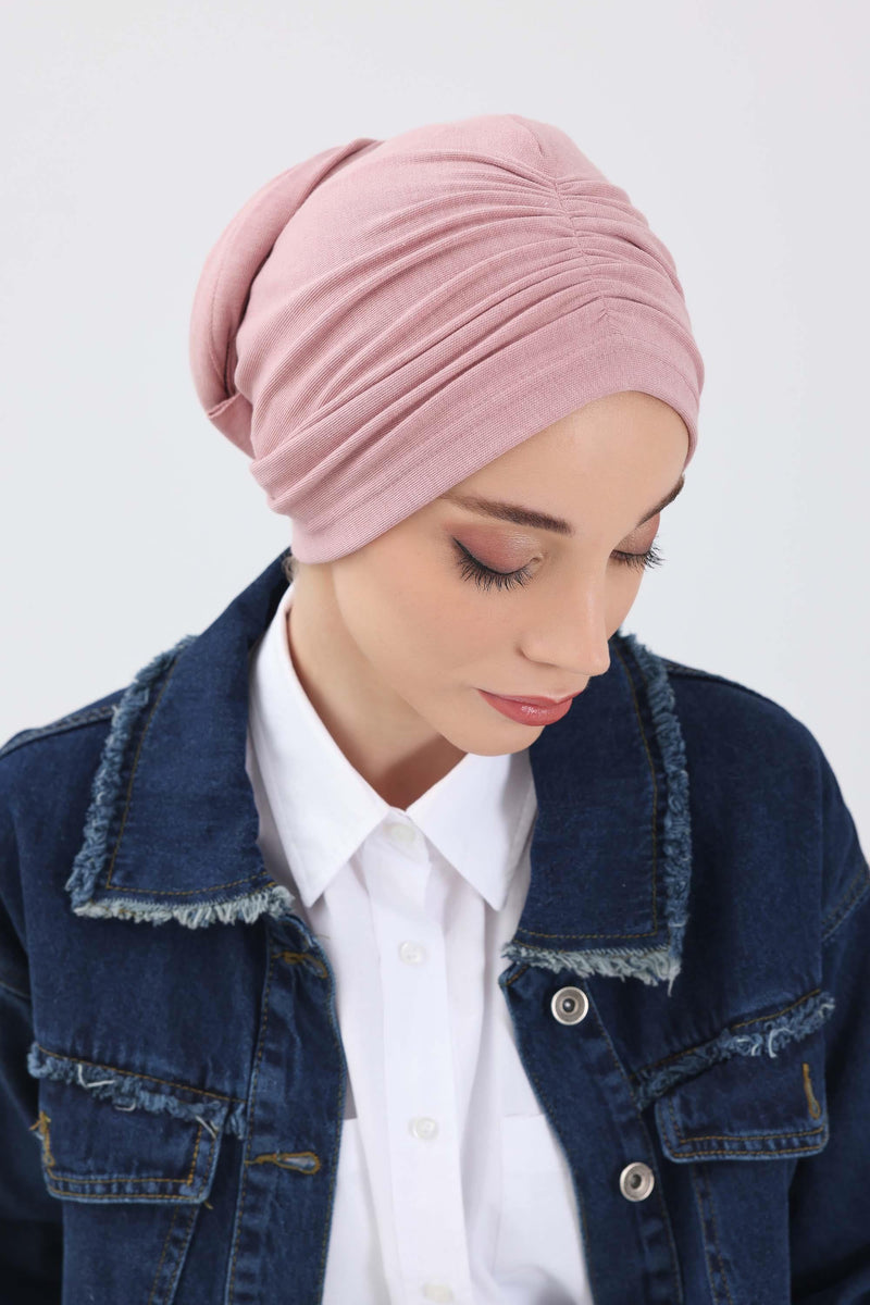 Seamless Winter Turban Bonnet with Integrated Scarf, Cozy Ribbed Headwrap for Women, Stylish Instant Turban Bonnet for Women,B-81RB