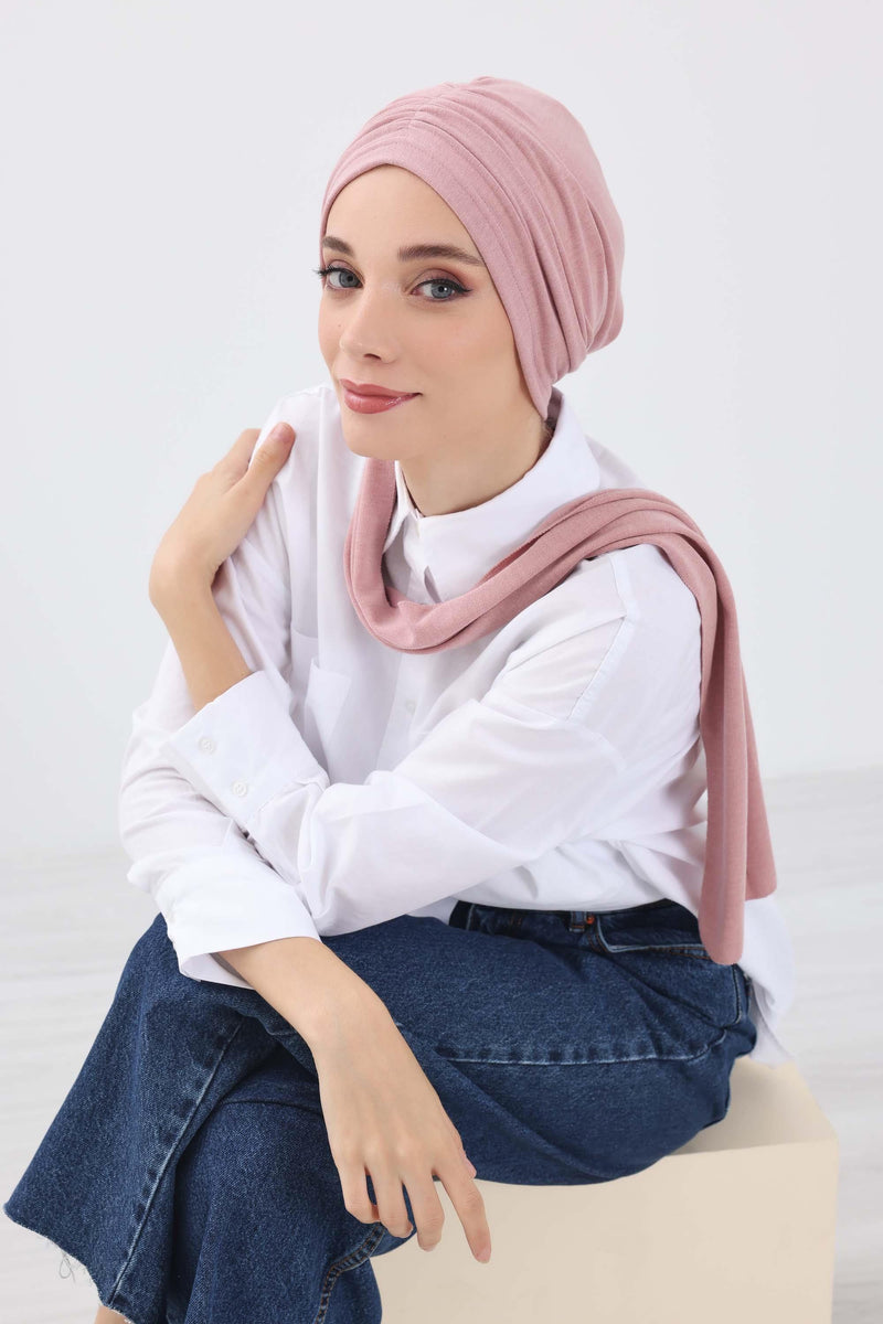 Seamless Winter Turban Bonnet with Integrated Scarf, Cozy Ribbed Headwrap for Women, Stylish Instant Turban Bonnet for Women,B-81RB
