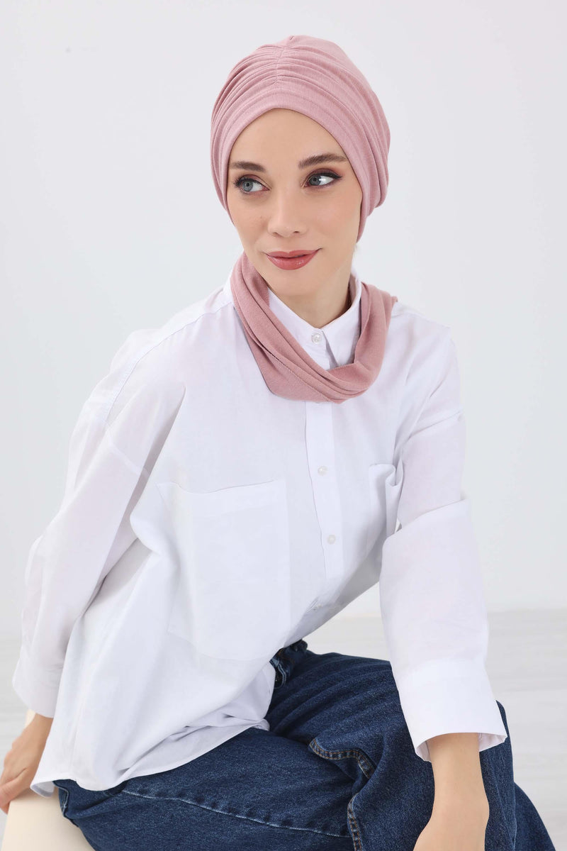 Seamless Winter Turban Bonnet with Integrated Scarf, Cozy Ribbed Headwrap for Women, Stylish Instant Turban Bonnet for Women,B-81RB