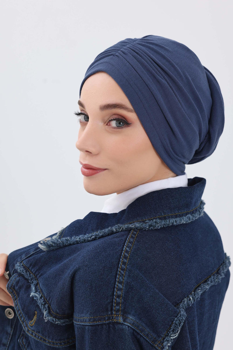 Seamless Winter Turban Bonnet with Integrated Scarf, Cozy Ribbed Headwrap for Women, Stylish Instant Turban Bonnet for Women,B-81RB