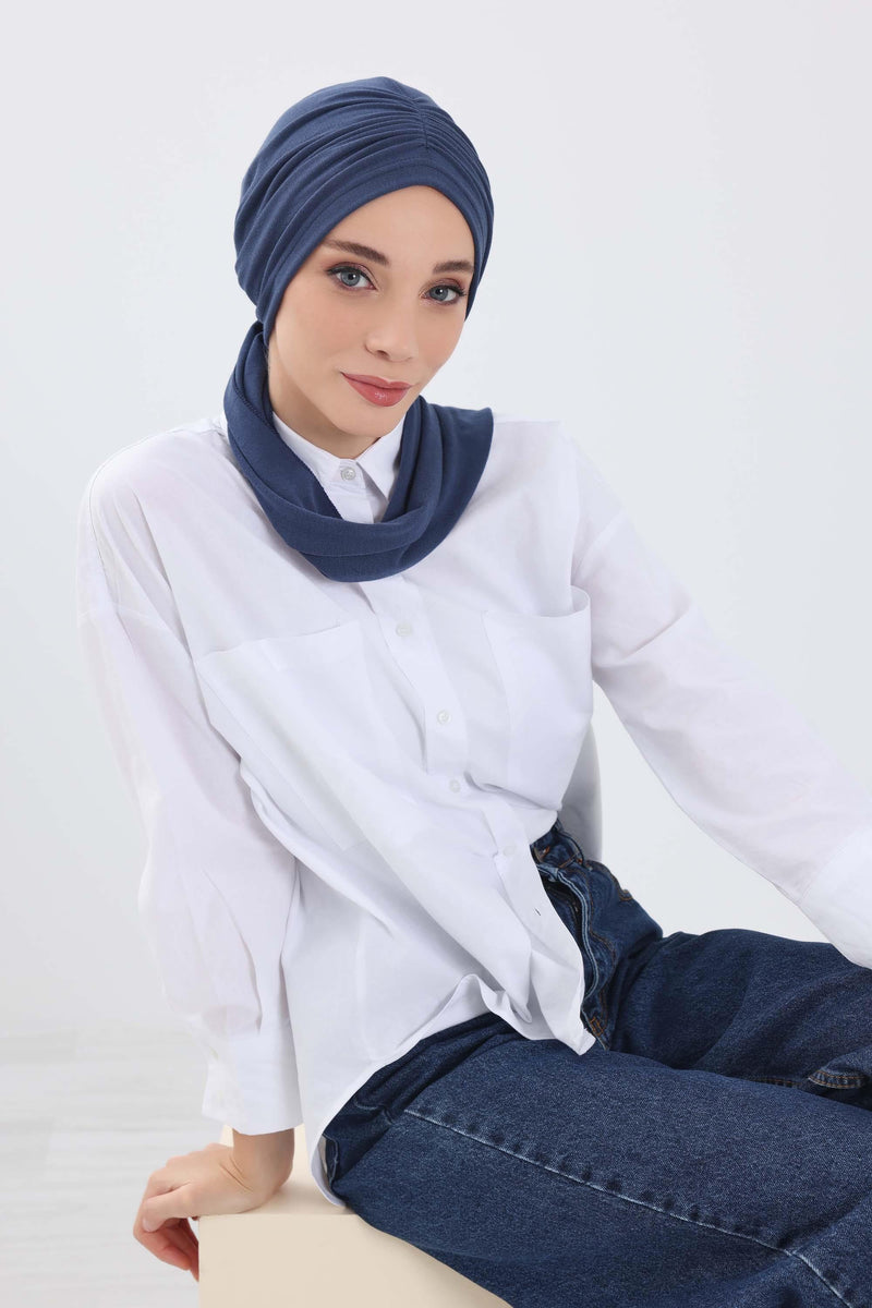 Seamless Winter Turban Bonnet with Integrated Scarf, Cozy Ribbed Headwrap for Women, Stylish Instant Turban Bonnet for Women,B-81RB