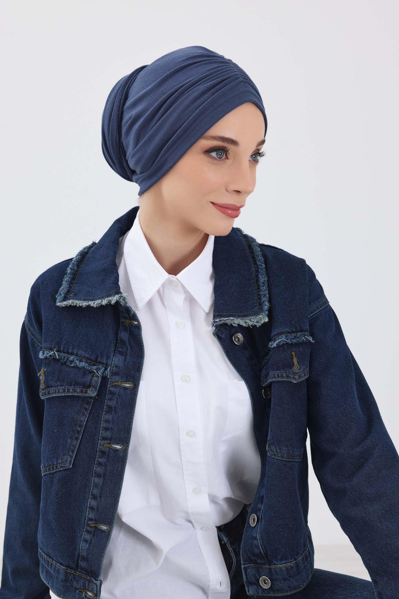 Seamless Winter Turban Bonnet with Integrated Scarf, Cozy Ribbed Headwrap for Women, Stylish Instant Turban Bonnet for Women,B-81RB