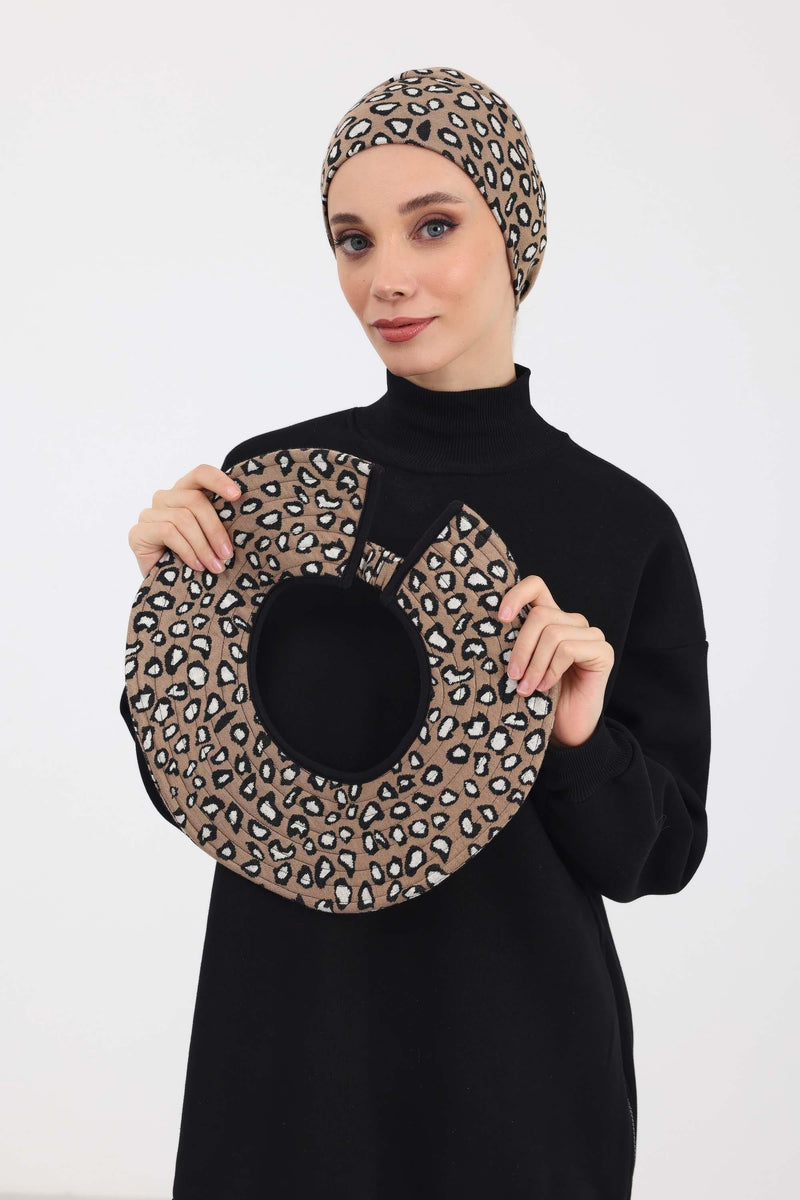 قبعة شمس بنمط جلد النمر ونقشة المربعات مع حاجب مطاطي قابل للفصل، غطاء رأس واقي من الشمس للنساء، S-3DIV