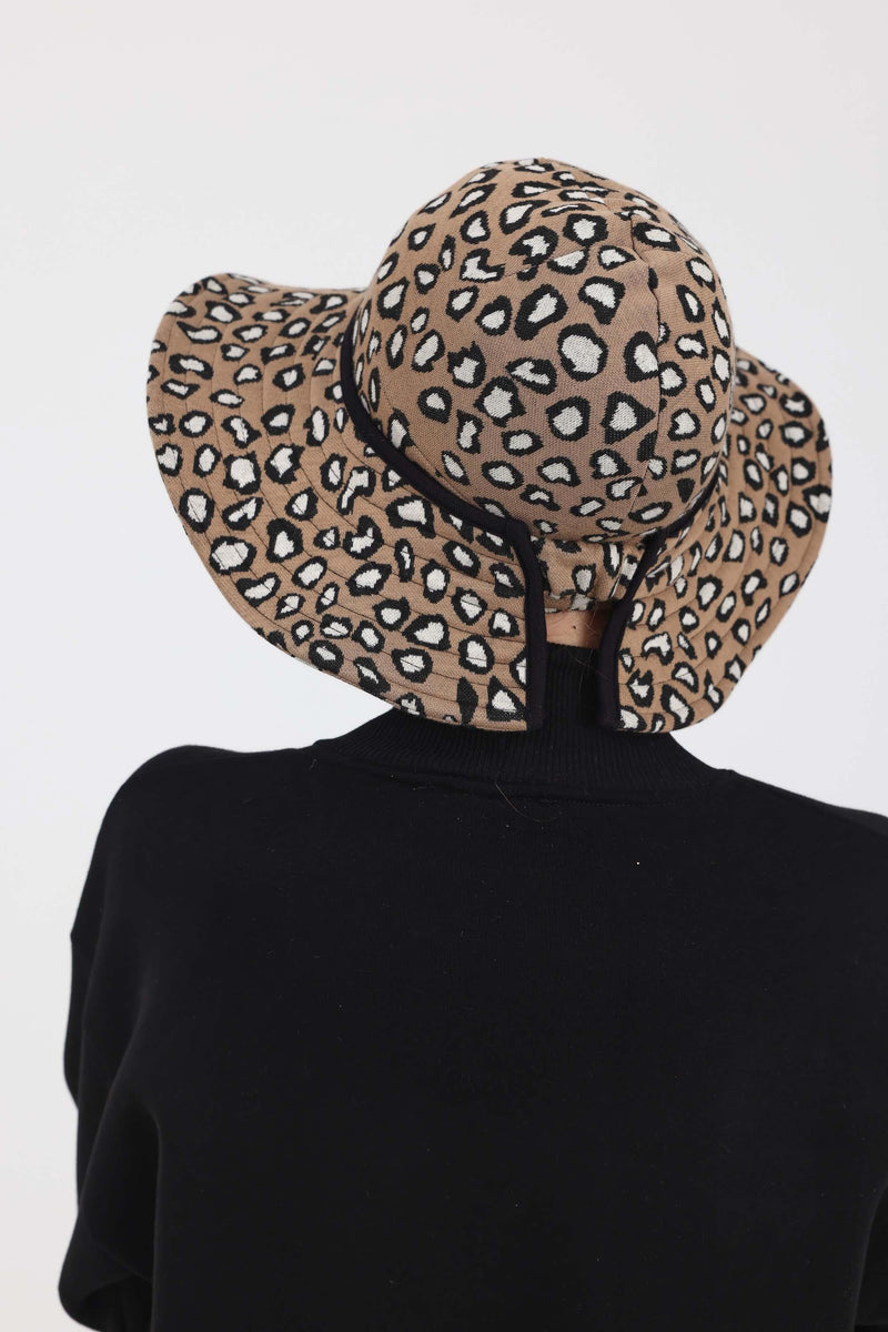 قبعة شمس بنمط جلد النمر ونقشة المربعات مع حاجب مطاطي قابل للفصل، غطاء رأس واقي من الشمس للنساء، S-3DIV