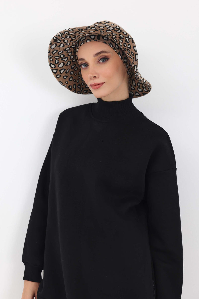 قبعة شمس بنمط جلد النمر ونقشة المربعات مع حاجب مطاطي قابل للفصل، غطاء رأس واقي من الشمس للنساء، S-3DIV