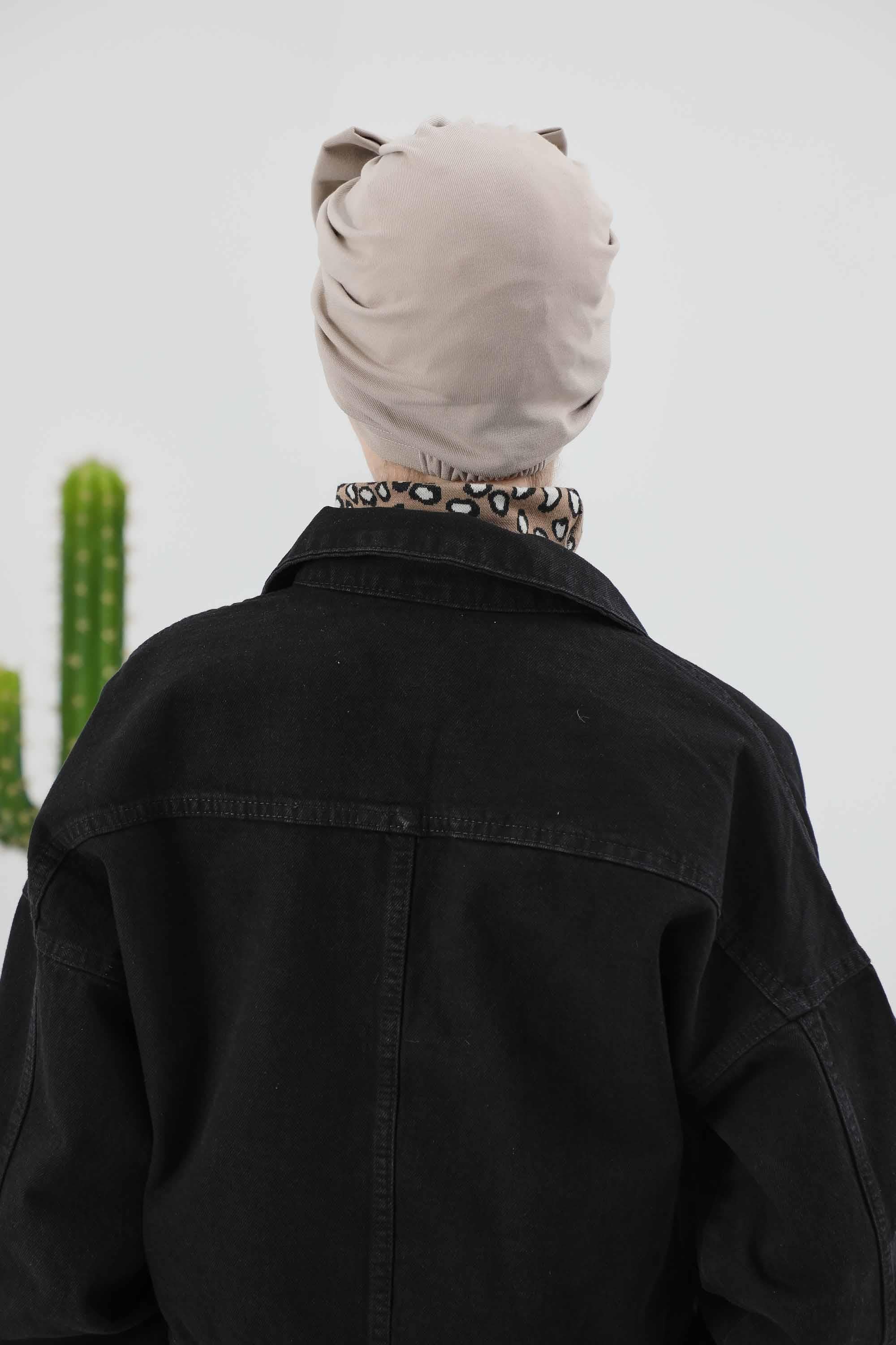 Comfortable Winter Turban Bonnet with Detachable Bowtie, One-Size Removable Bow Turban for Cold Weather, Cozy Ribbed Instant Turban,B-27RB Mink