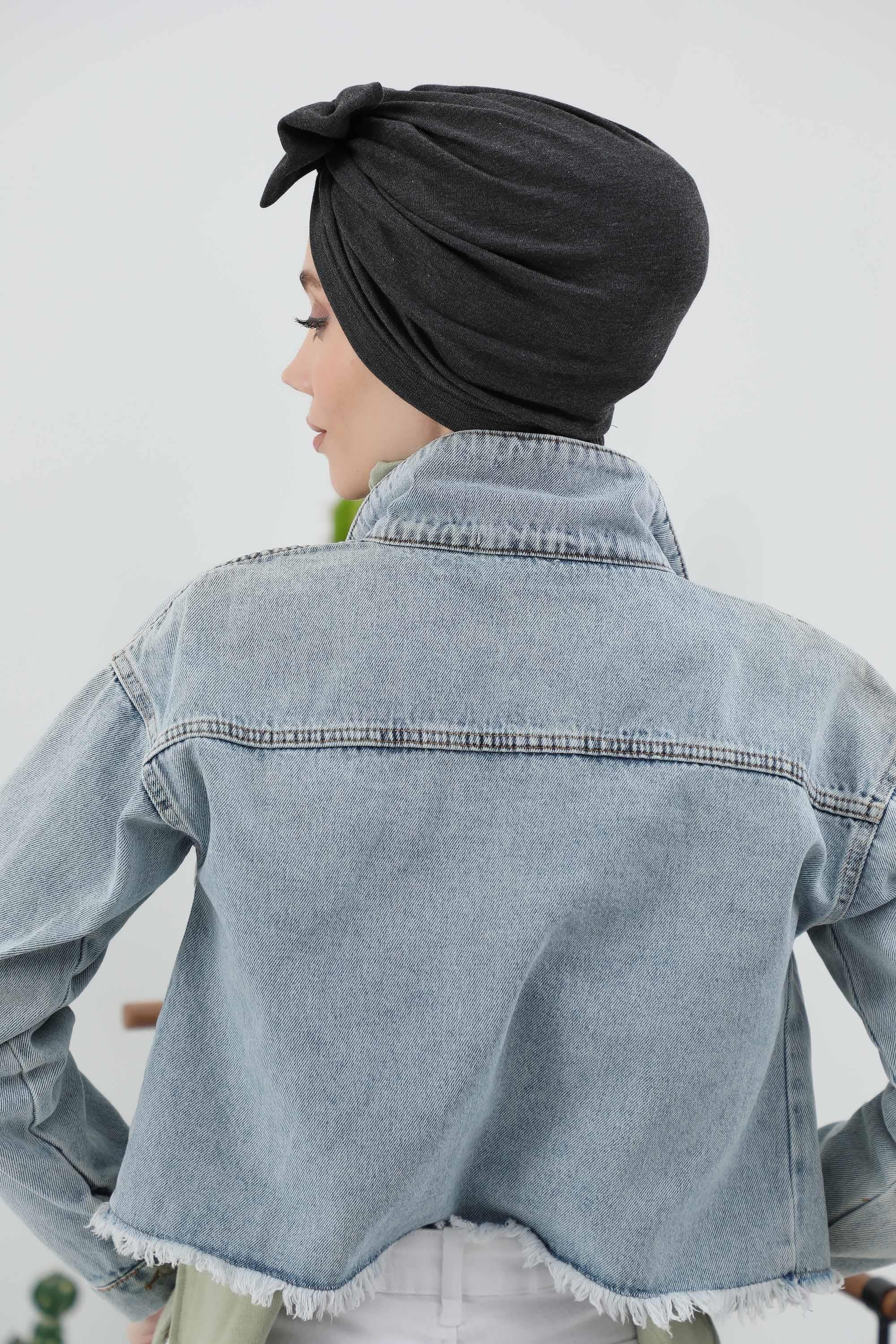 Comfortable Winter Turban Bonnet with Detachable Bowtie, One-Size Removable Bow Turban for Cold Weather, Cozy Ribbed Instant Turban,B-27RB Beige