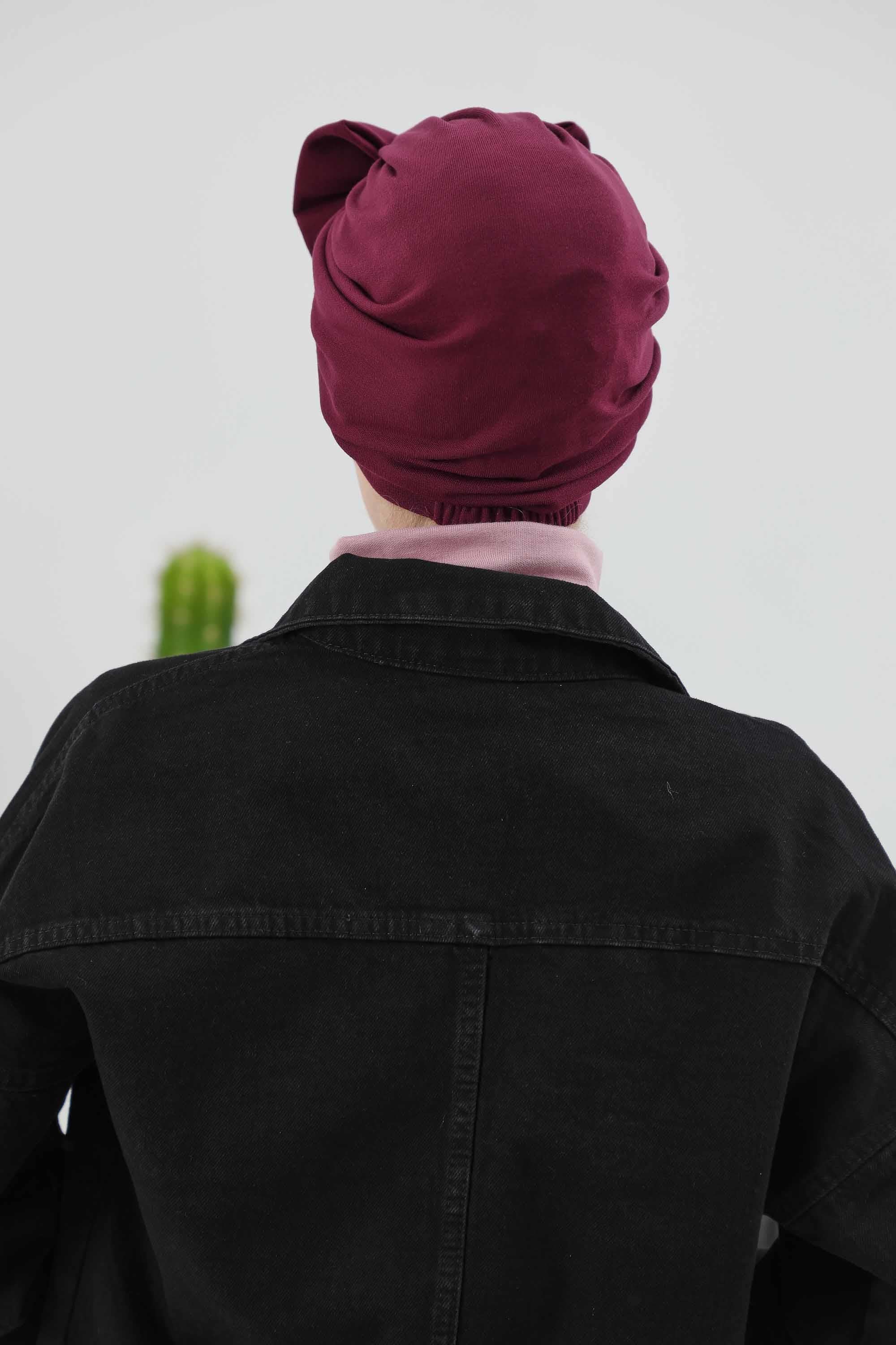 Comfortable Winter Turban Bonnet with Detachable Bowtie, One-Size Removable Bow Turban for Cold Weather, Cozy Ribbed Instant Turban,B-27RB Gray Melange