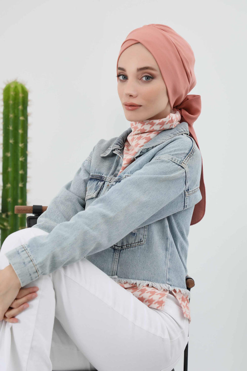 غطاء رأس شتوي أنيق مع حزام ربط خلفي، غطاء رأس من البولي فيسكوز المضلع الناعم للمواسم الباردة، عمامة فورية دافئة برباط خلفي، B-31RB