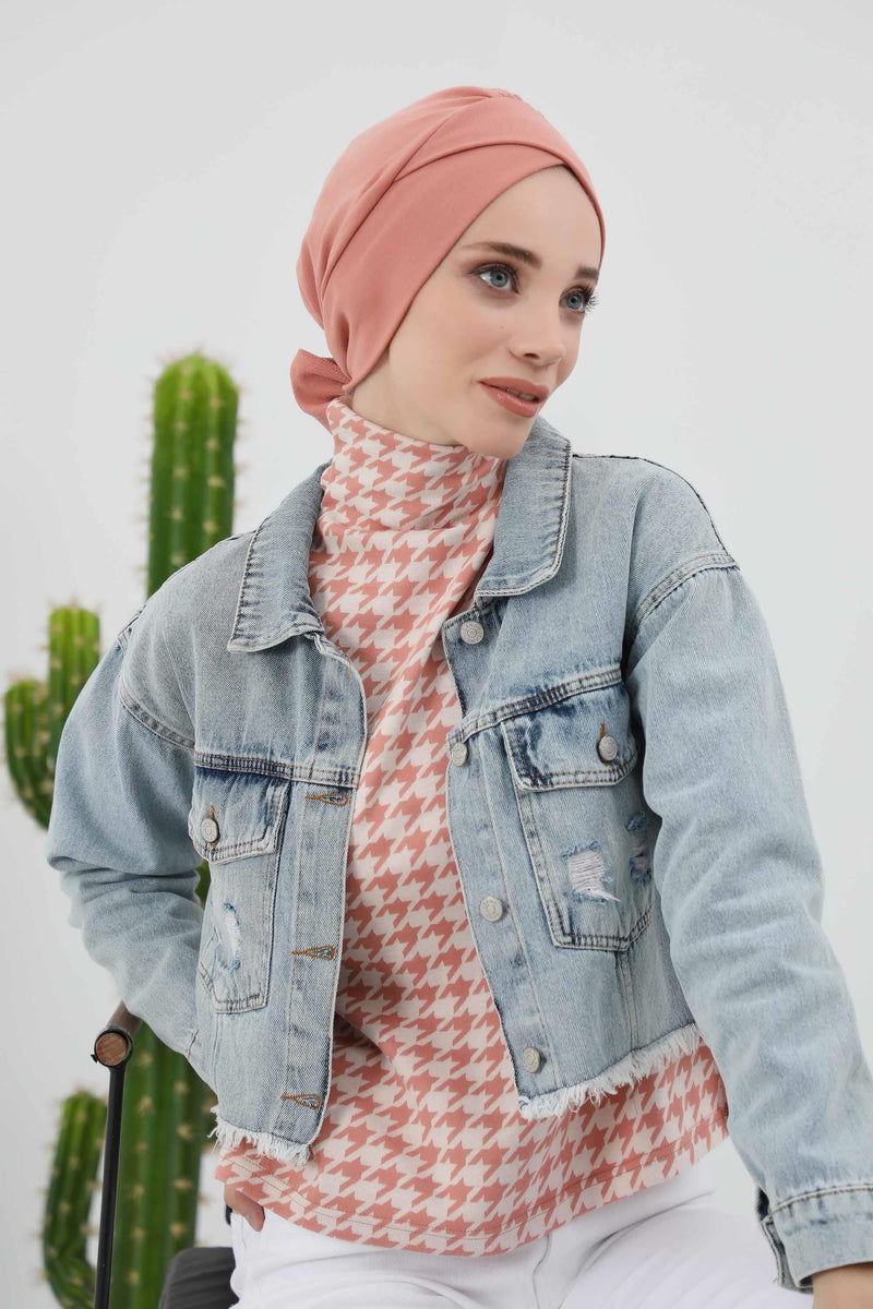 غطاء رأس شتوي أنيق مع حزام ربط خلفي، غطاء رأس من البولي فيسكوز المضلع الناعم للمواسم الباردة، عمامة فورية دافئة برباط خلفي، B-31RB