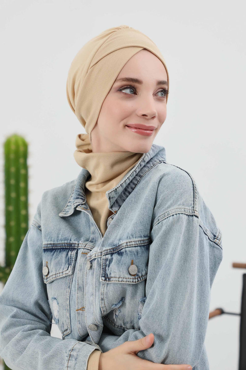 غطاء رأس شتوي أنيق مع حزام ربط خلفي، غطاء رأس من البولي فيسكوز المضلع الناعم للمواسم الباردة، عمامة فورية دافئة برباط خلفي، B-31RB