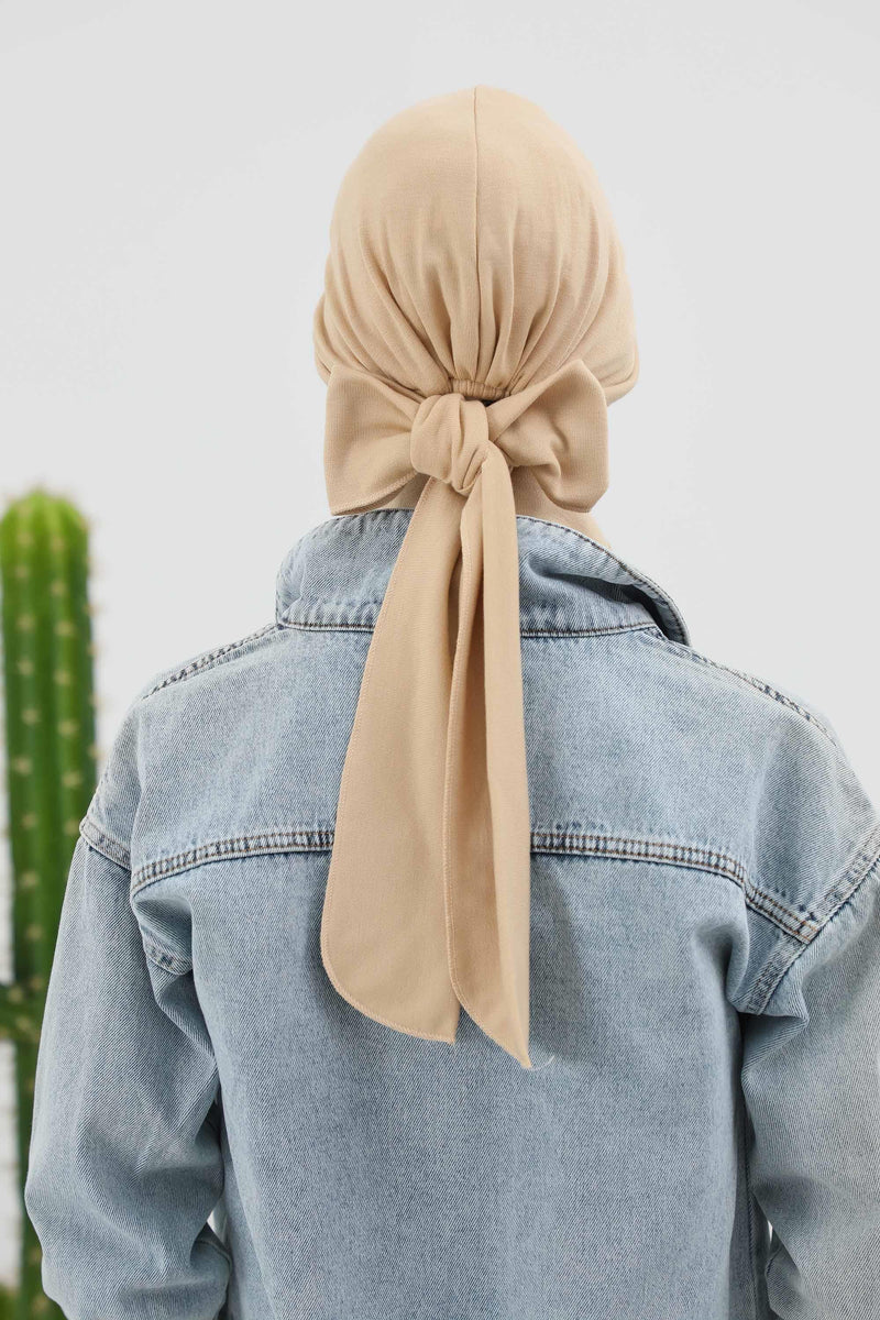 غطاء رأس شتوي أنيق مع حزام ربط خلفي، غطاء رأس من البولي فيسكوز المضلع الناعم للمواسم الباردة، عمامة فورية دافئة برباط خلفي، B-31RB