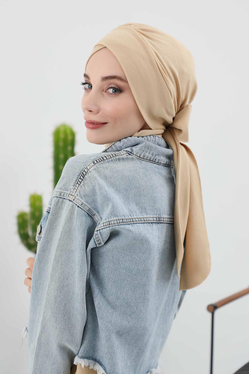 غطاء رأس شتوي أنيق مع حزام ربط خلفي، غطاء رأس من البولي فيسكوز المضلع الناعم للمواسم الباردة، عمامة فورية دافئة برباط خلفي، B-31RB