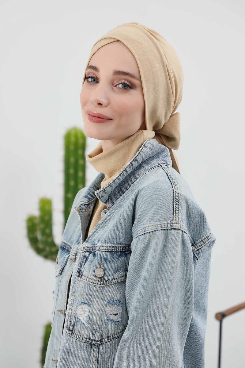 غطاء رأس شتوي أنيق مع حزام ربط خلفي، غطاء رأس من البولي فيسكوز المضلع الناعم للمواسم الباردة، عمامة فورية دافئة برباط خلفي، B-31RB