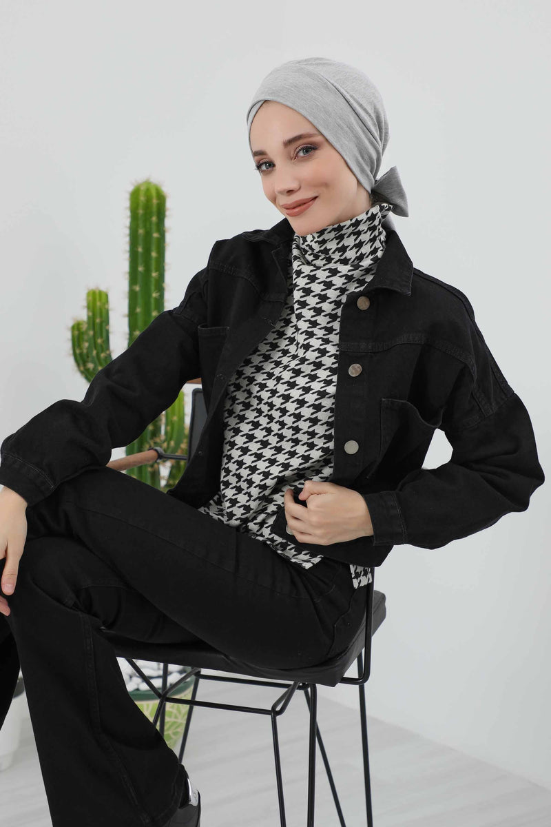 غطاء رأس شتوي أنيق مع حزام ربط خلفي، غطاء رأس من البولي فيسكوز المضلع الناعم للمواسم الباردة، عمامة فورية دافئة برباط خلفي، B-31RB