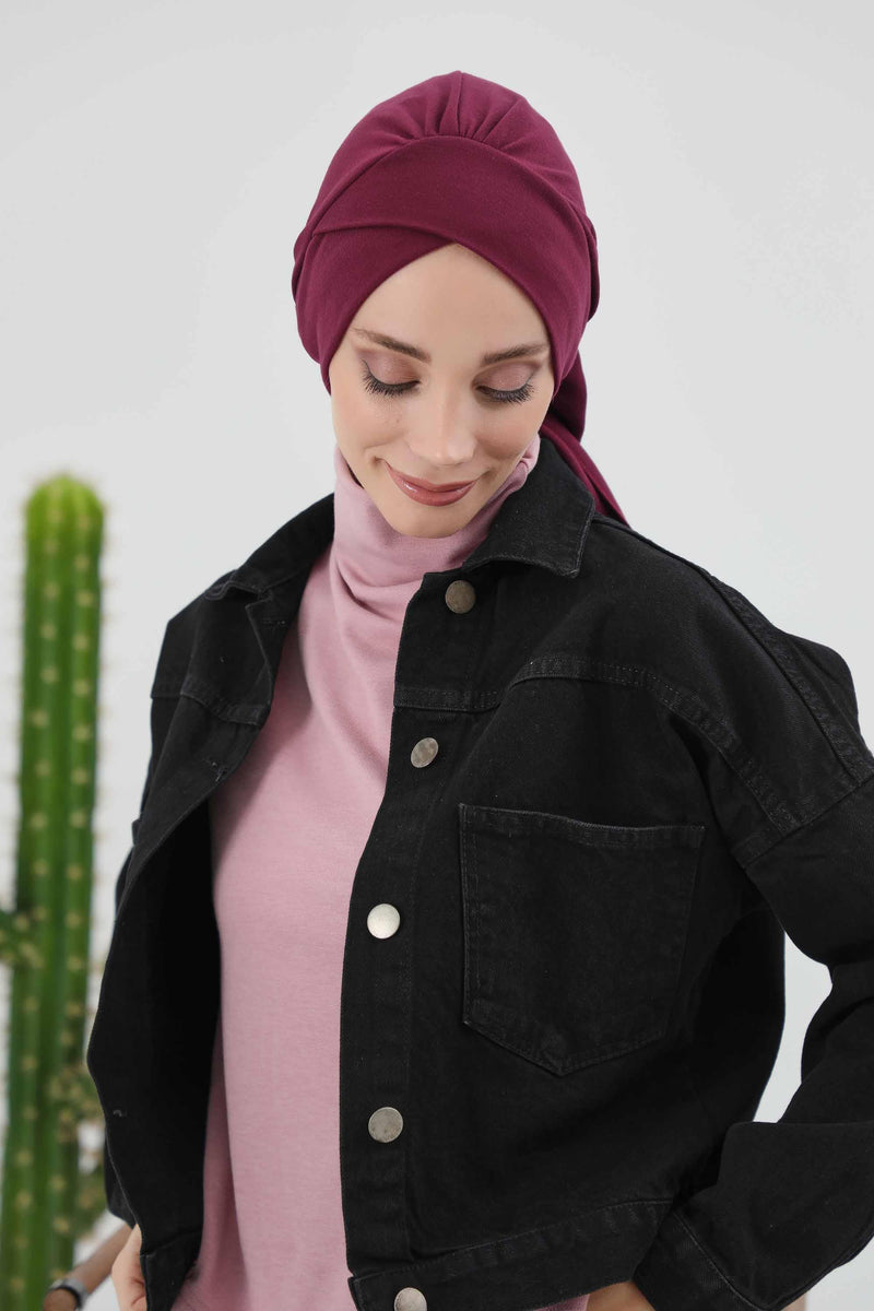 غطاء رأس شتوي أنيق مع حزام ربط خلفي، غطاء رأس من البولي فيسكوز المضلع الناعم للمواسم الباردة، عمامة فورية دافئة برباط خلفي، B-31RB