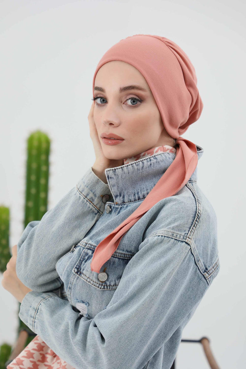 Women's Adjustable Ribbed Turban Bonnet with Long Tail, Instant Winter Turban Bonnet with Tie-Back Tail, Fashionable Women Hijab,B-49RB