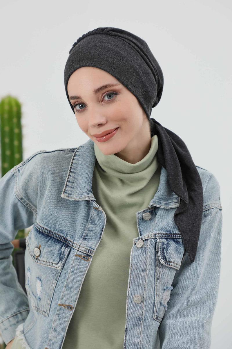 Women's Adjustable Ribbed Turban Bonnet with Long Tail, Instant Winter Turban Bonnet with Tie-Back Tail, Fashionable Women Hijab,B-49RB