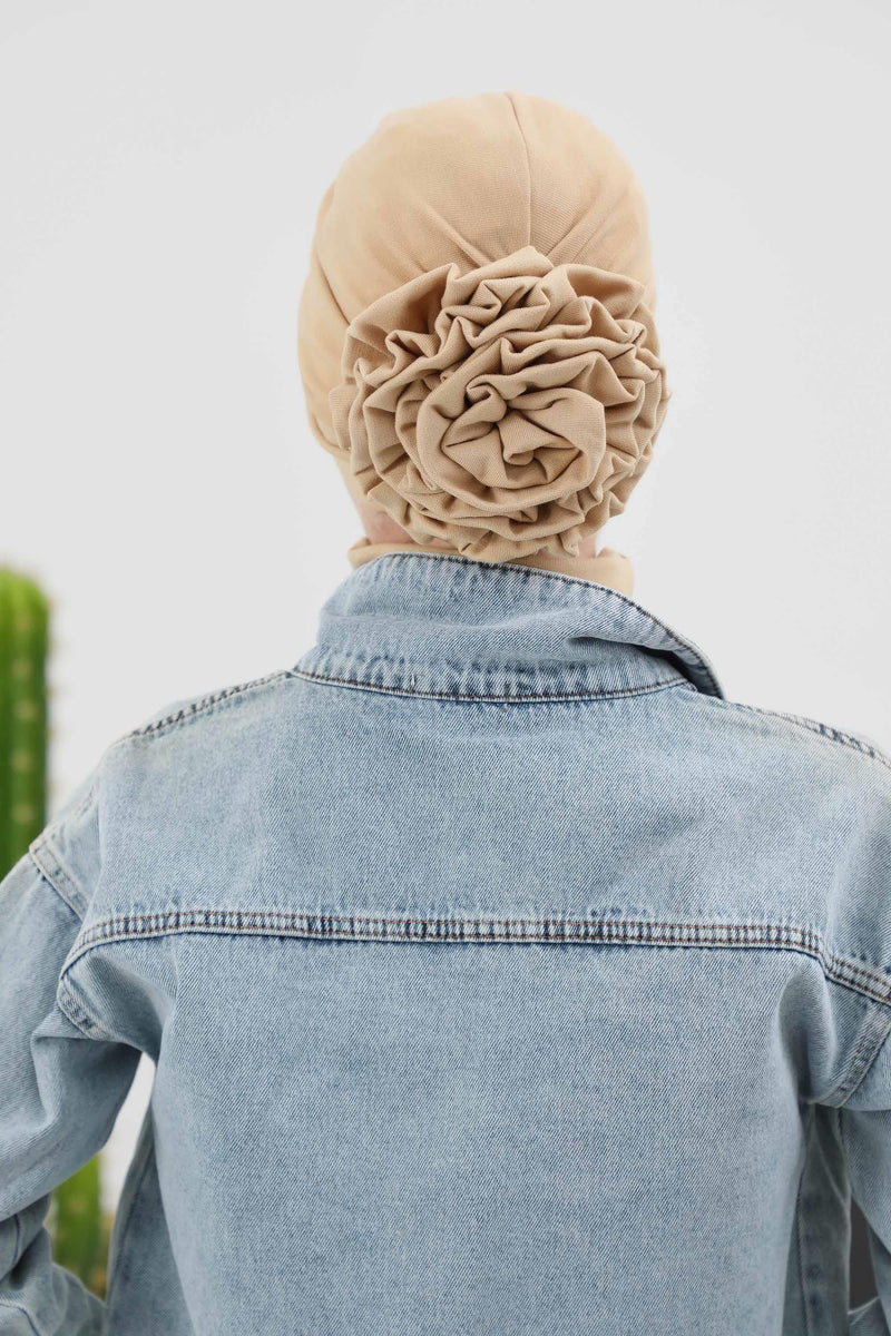 Stylish Rose Design Winter Bonnet for Women, Stretchable Ribbed Instant Turban for Cold Weather, Rose Accent Chemo Headwear,B-21RB